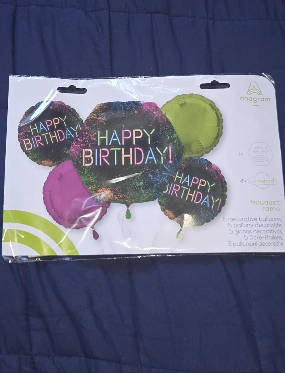 Anagram 'Happy Birthday' Galaxy Foil Balloon Bouquet - Pink & Green